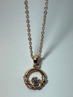 Rose Gold Plated Floating CZ Circle Pendant Necklace Dainty Crystal Necklace